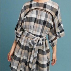 Anthropologie Maeve Plaid  Mini Tunic Tie Dress  S